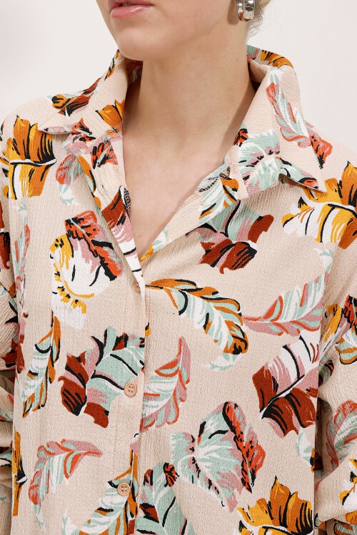 Merterium Kadın Krem Desenli Örme İkili Takım 5858