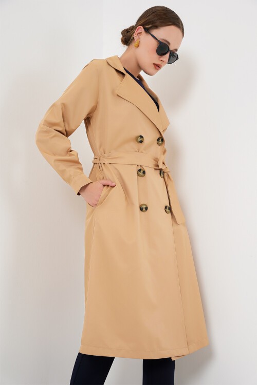 Merterium Kadın Kruvaze Yaka Trençkot - Vizon