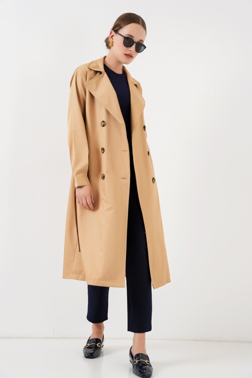 Merterium Kadın Kruvaze Yaka Trençkot - Vizon