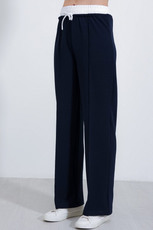 Merterium Kadın Lacivert Bol Paça Çımalı Pantolon 6662