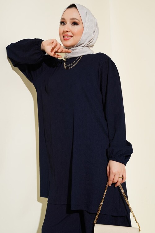 Merterium Kadın Lacivert Tunik Pantolon Alt Üst Takım 6663