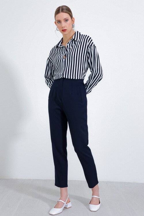 Merterium Kadın Lacivert Yüksek Bel Kumaş Pantolon 6650