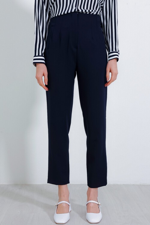 Merterium Kadın Lacivert Yüksek Bel Kumaş Pantolon 6650