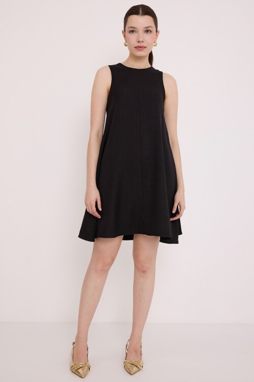 Merterium Kadın Mini Keten Elbise - Siyah