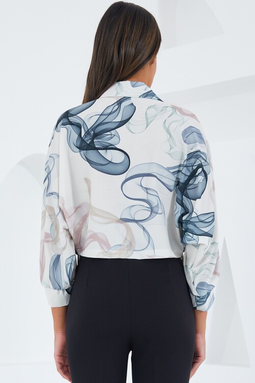 Merterium Kadın Oversize Dökümlü Crop Saten Gömlek 906 - İndigo