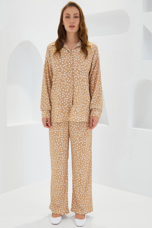 Merterium Kadın Puantiyeli Bej Ekru Örme İkili Takım 5858