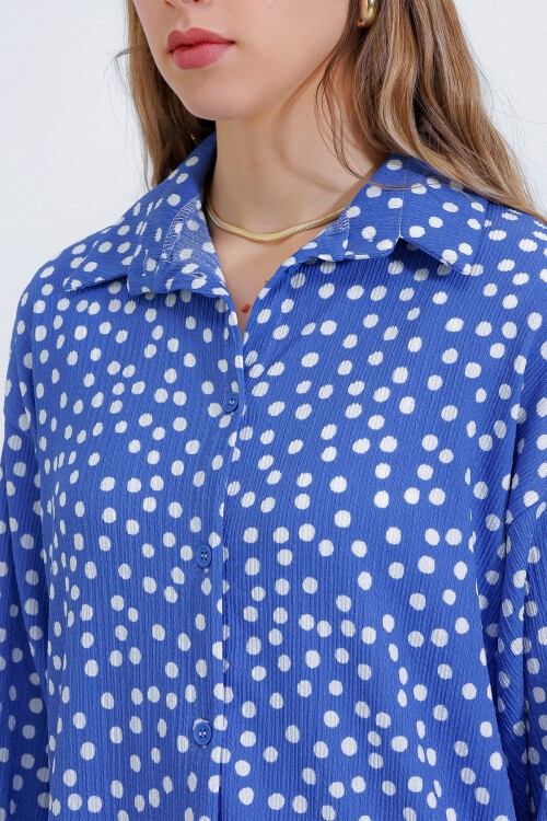 Merterium Kadın Puantiyeli İndigo Ekru Örme İkili Takım 5858