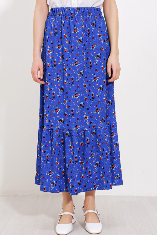 Merterium Kadın Saks Çiçek Desenli Uzun Örme Etek 1886