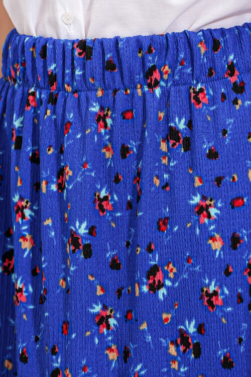 Merterium Kadın Saks Çiçek Desenli Uzun Örme Etek 1886