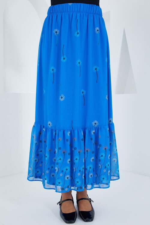 Merterium Kadın Saks Desenli Şifon Etek 8010