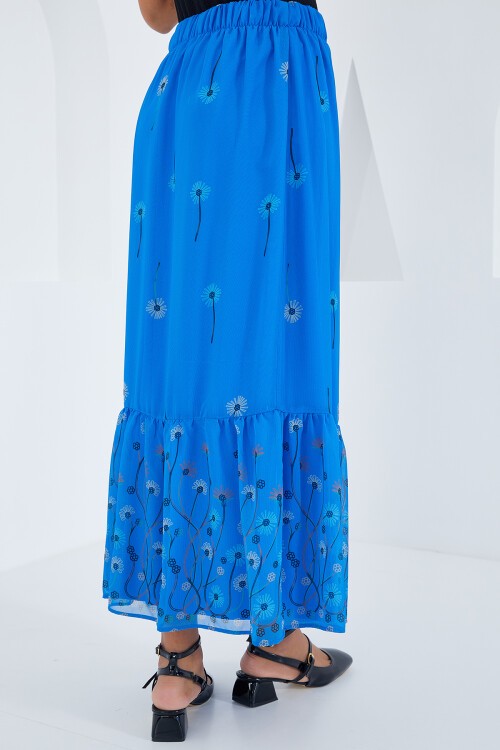 Merterium Kadın Saks Desenli Şifon Etek 8010