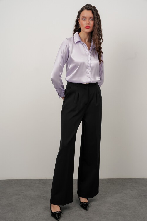 Merterium Kadın Saten Gömlek Geniş Beden Aralığı - Lila