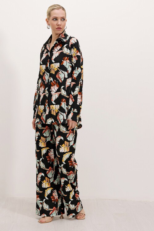 Merterium Kadın Siyah Beyaz Desenli Örme İkili Takım 5858