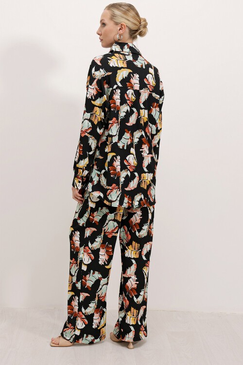 Merterium Kadın Siyah Beyaz Desenli Örme İkili Takım 5858