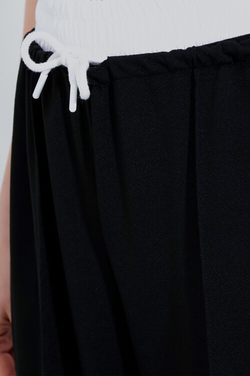 Merterium Kadın Siyah Bol Paça Çımalı Pantolon 6662