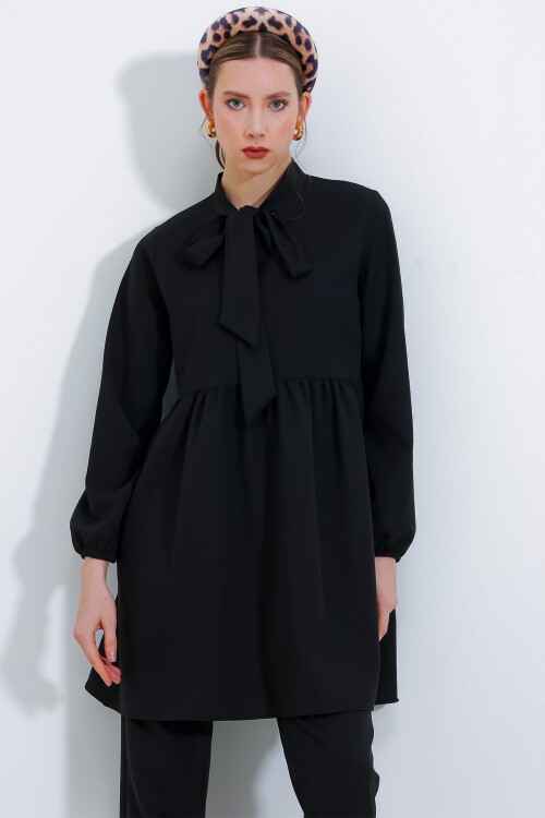 Merterium Kadın Siyah Örme Pantolon Tunik Alt Üst Takım 6654