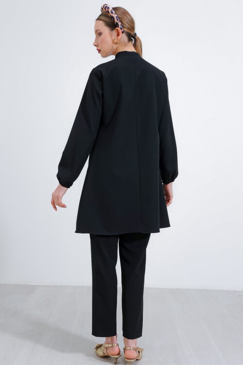 Merterium Kadın Siyah Örme Pantolon Tunik Alt Üst Takım 6654