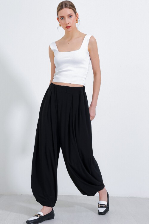 Merterium Kadın Siyah Şalvar Pantolon 6659