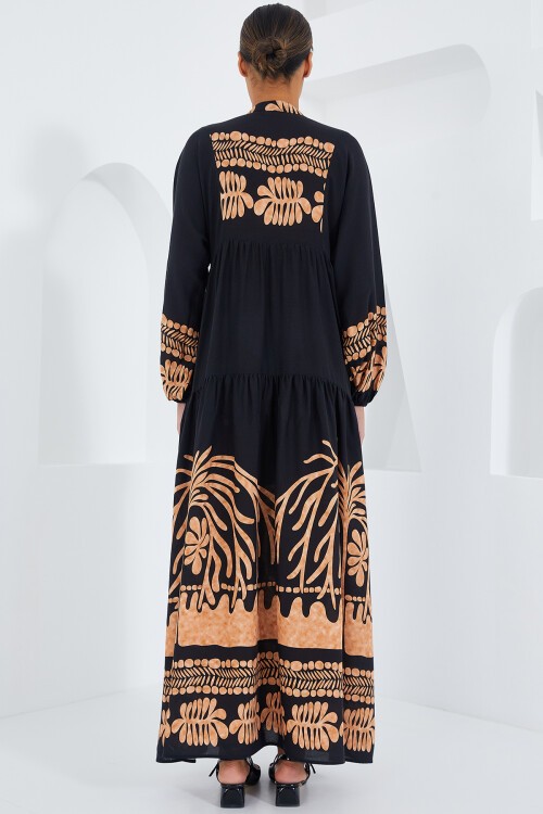 Merterium Kadın Siyah Vizon Viskon Tesettür Elbise 2423