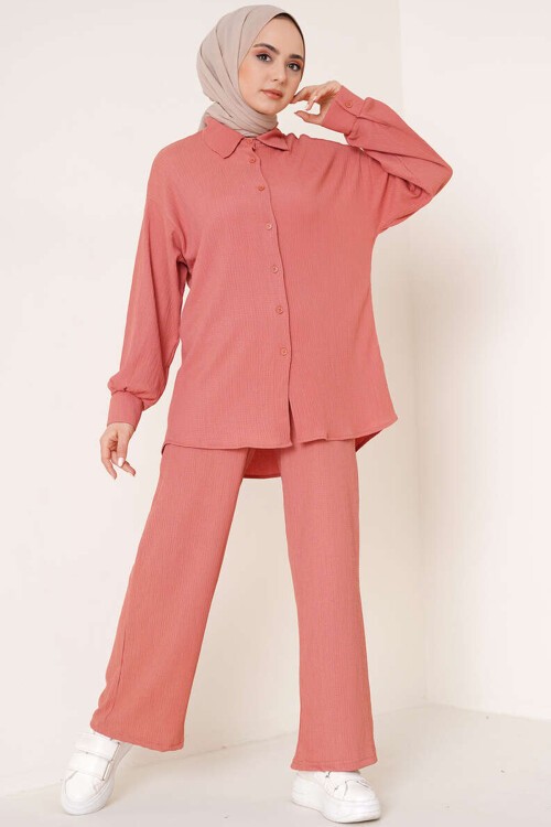 Merterium T5858 Örme Tesettür İkili Takım - Gül Kurusu