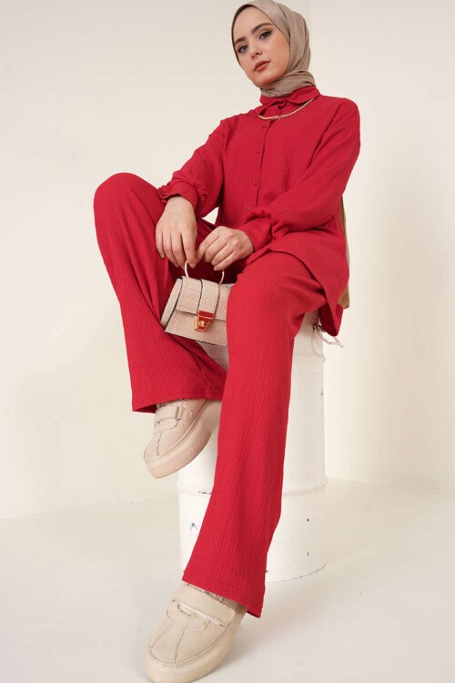 Merterium T5858 Örme Tesettür İkili Takım - Kırmızı