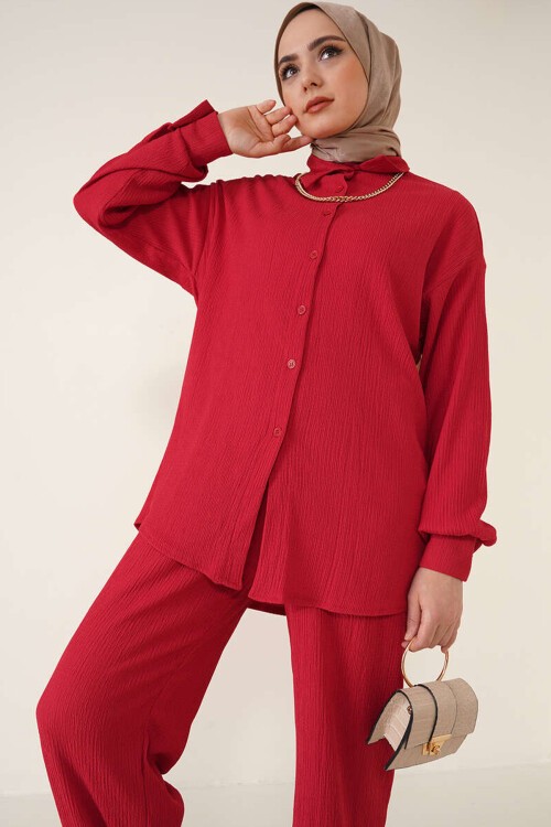 Merterium T5858 Örme Tesettür İkili Takım - Kırmızı
