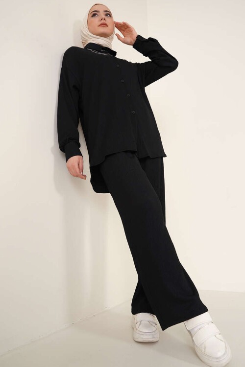 Merterium T5858 Örme Tesettür İkili Takım - Siyah