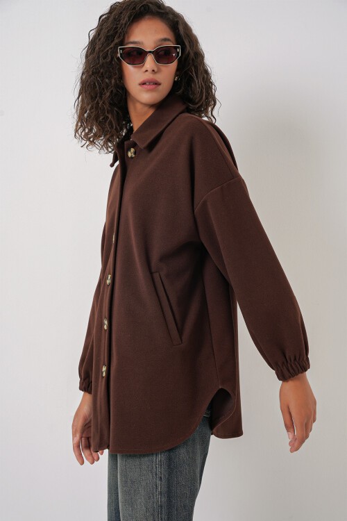 Merterium 0674 Cepli Oversize Gömlek - C. Kahverengi