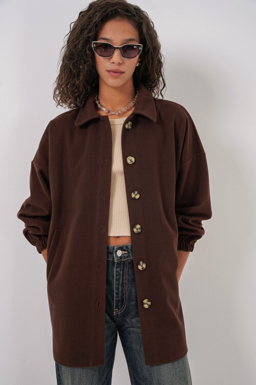 Merterium 0674 Cepli Oversize Gömlek - C. Kahverengi