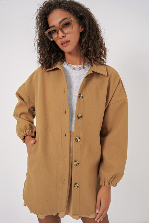 Merterium 0674 Cepli Oversize Gömlek - Hardal