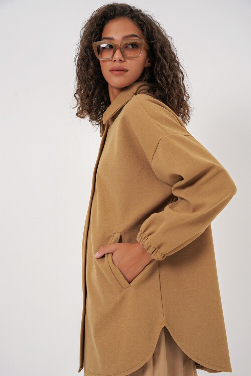 Merterium 0674 Cepli Oversize Gömlek - Hardal