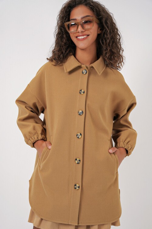 Merterium 0674 Cepli Oversize Gömlek - Hardal