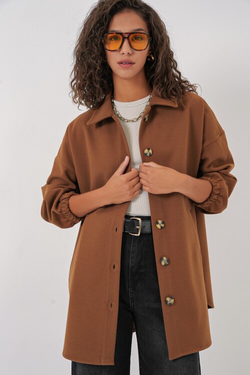 Merterium 0674 Cepli Oversize Gömlek - Taba