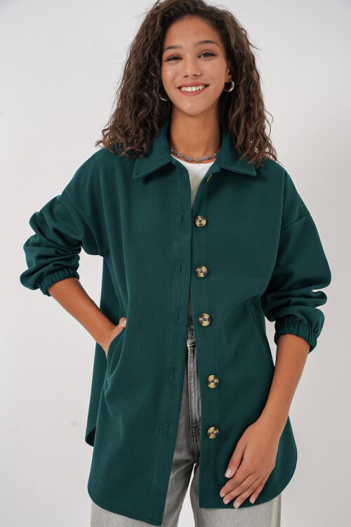 Merterium 0674 Cepli Oversize Gömlek - Y.Zümrüt