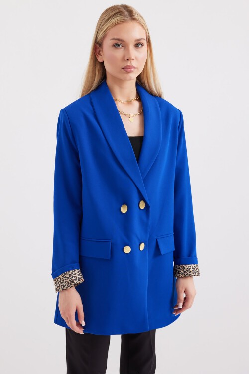 Merterium 0704 Düğme Detaylı Blazer Ceket - Saks