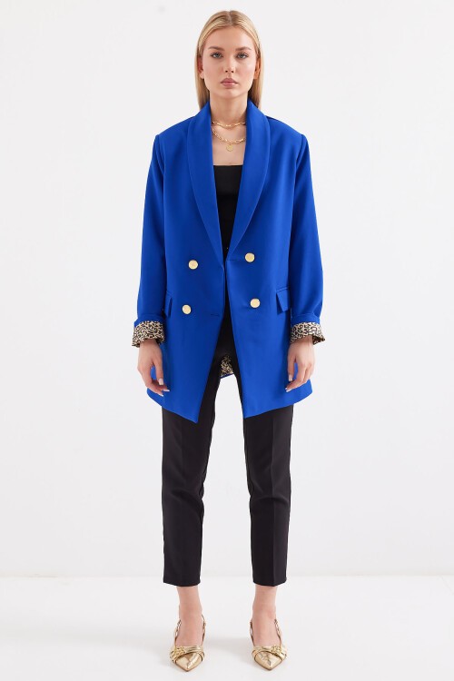 Merterium 0704 Düğme Detaylı Blazer Ceket - Saks