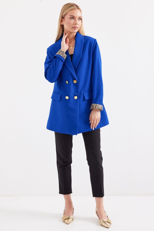 Merterium 0704 Düğme Detaylı Blazer Ceket - Saks