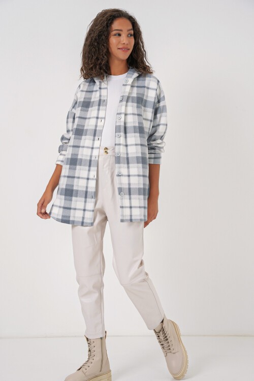 Merterium 0710 Kapüşonlu Oversize Gömlek - Gri