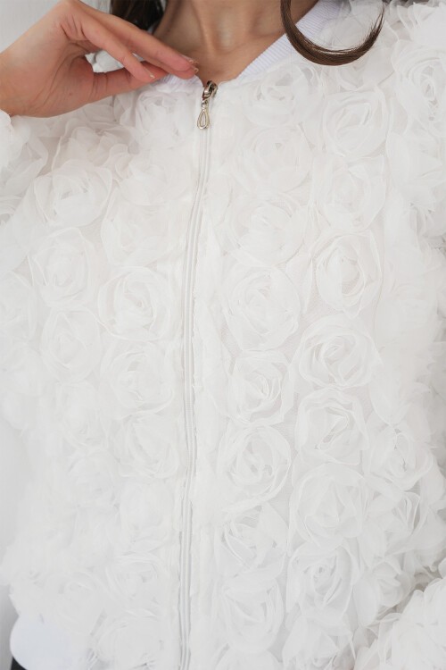 Merterium 0719 Güllü Ceket - Beyaz