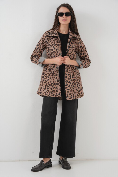 Merterium 10322 Beli Büzgülü Trençkot - B.Kahverengi