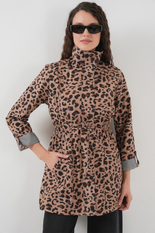 Merterium 10322 Beli Büzgülü Trençkot - B.Kahverengi