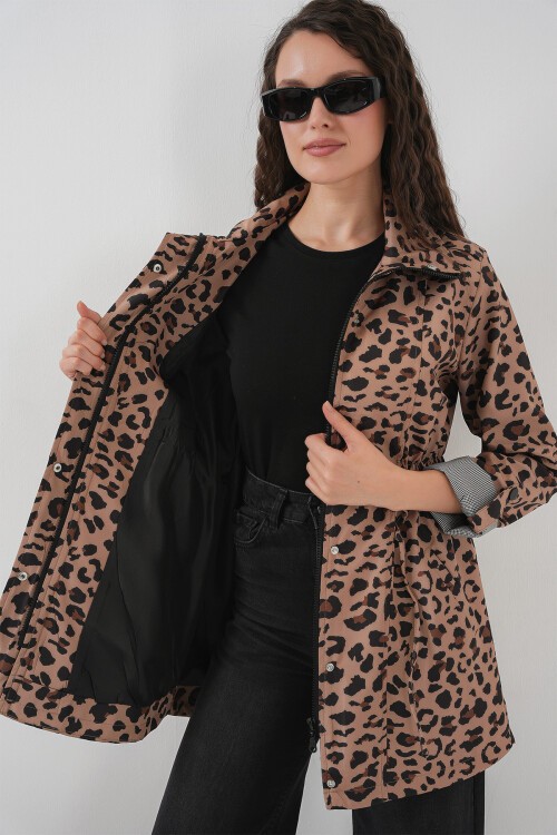 Merterium 10322 Beli Büzgülü Trençkot - B.Kahverengi