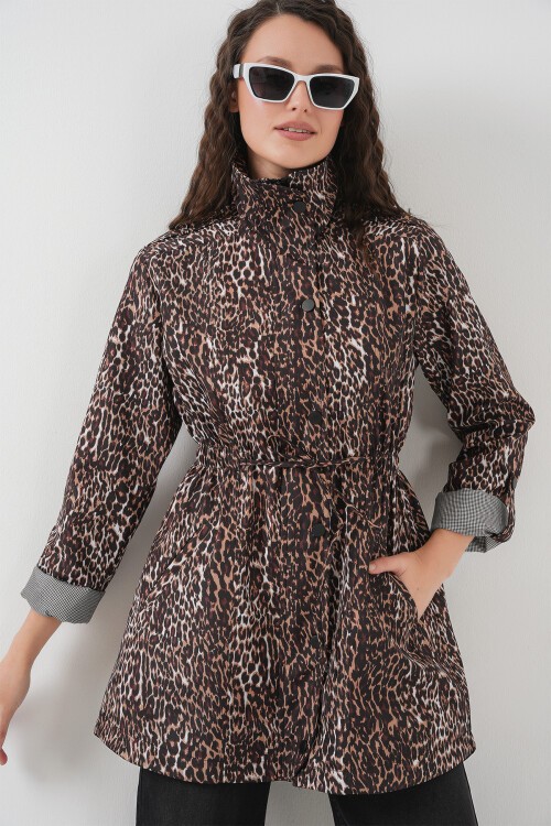 Merterium 10322 Beli Büzgülü Trençkot - E. Kahve