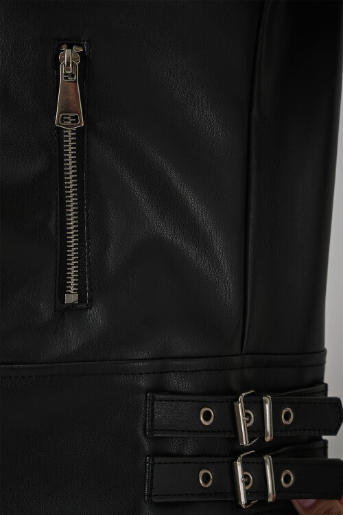 Merterium 1044 Kadın Suni Deri Ceket - Siyah