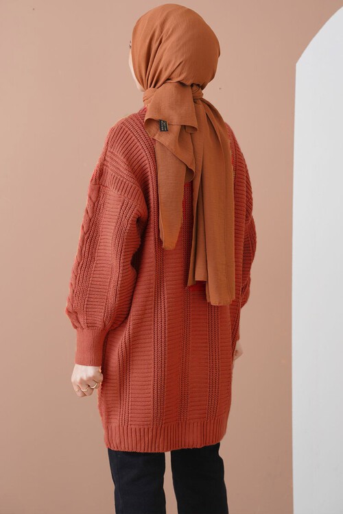 Merterium 15768 Tesettür Triko Hırka - A. Kiremit