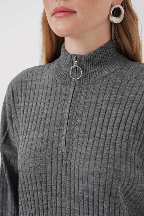 Merterium 15839 Boydan Triko Elbise - Antrasit