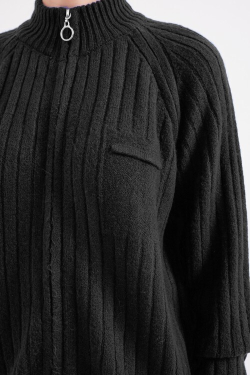 Merterium 15880 Fermuarlı Triko Hırka - Siyah