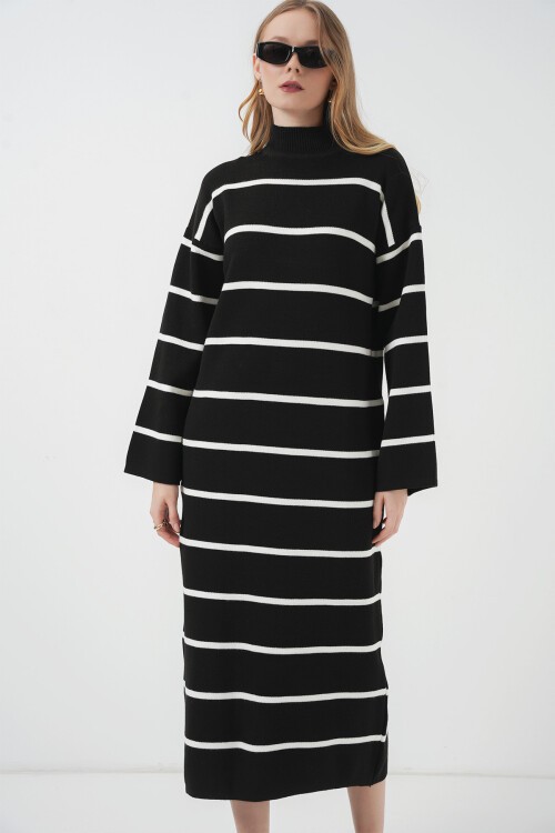 Merterium 15890 Uzun Triko Elbise - D. Siyah