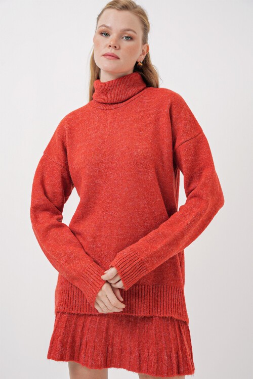 Merterium 15891 Kazak Etek Triko İkili Takım - Kiremit