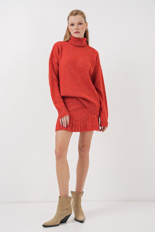 Merterium 15891 Kazak Etek Triko İkili Takım - Kiremit